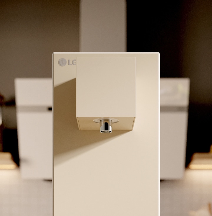 LG water purifiers placed in various spaces.