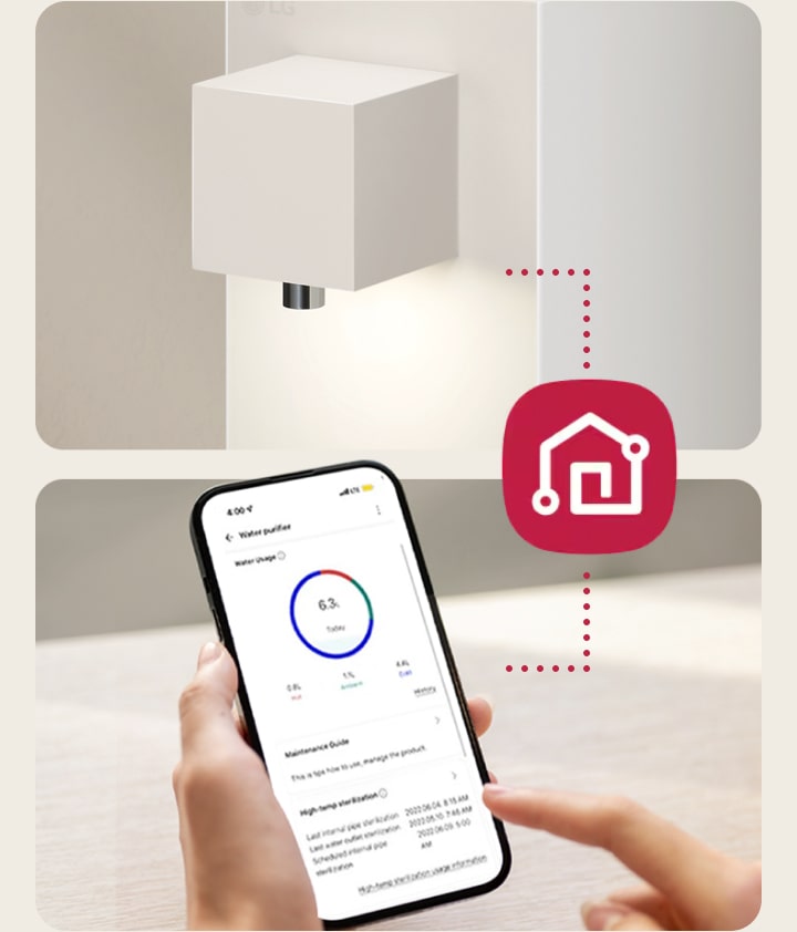 Control the LG water purifier with a smartphone using LG thinq mobile application.