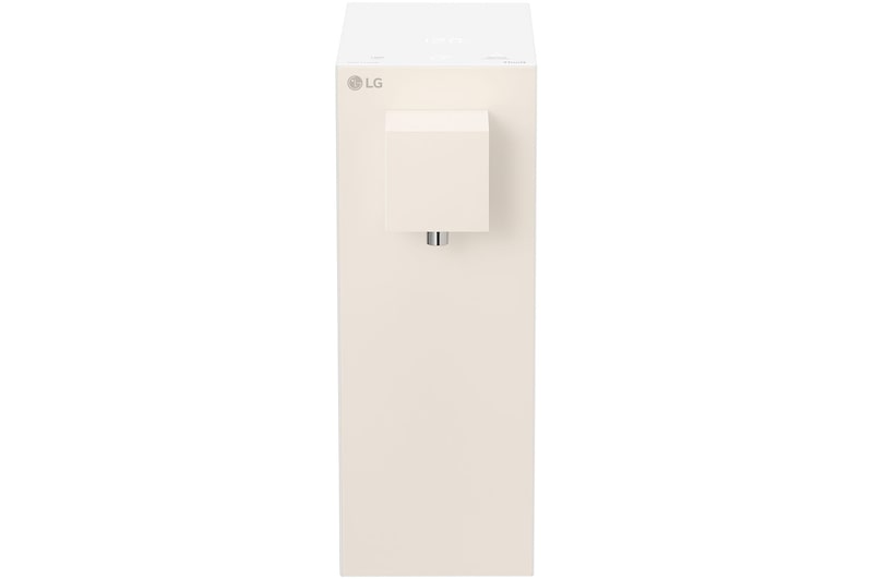 มุมมองด้านหน้าของเครื่องกรองน้ำ LG PuriCare WD110MN.ABGPLMT Objet Collection ดีไซน์ไร้ปุ่มกด มีเพียงช่องจ่ายน้ำ