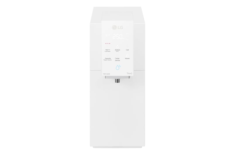 มุมมองด้านหน้าของเครื่องกรองน้ำ สีขาว  LG PuriCare Objet Collection รุ่น WD518AN.AWHPLMT