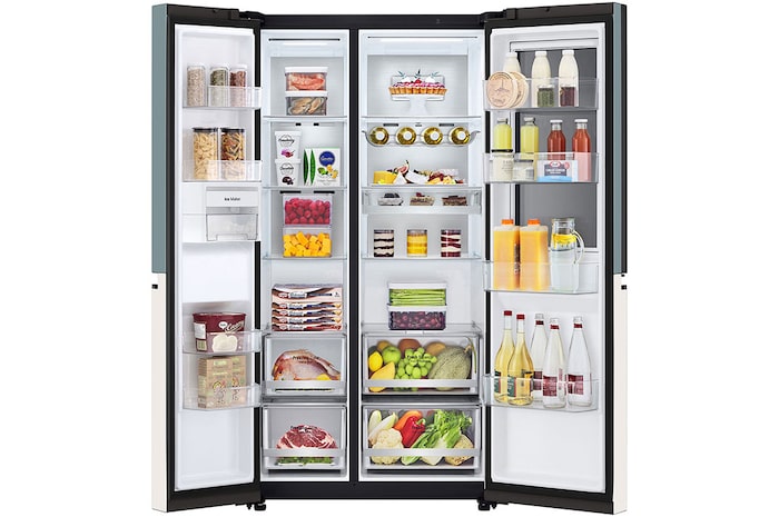 Front view open door with food 