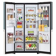 Front view open door with food 