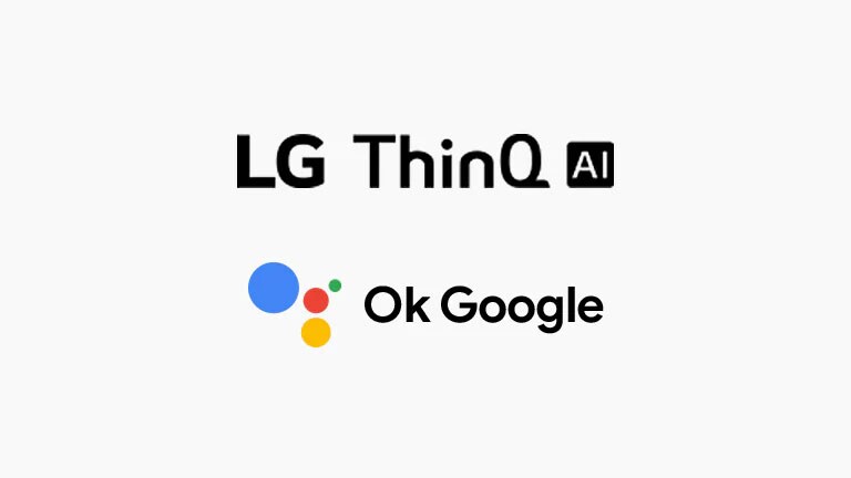 การ์ดนี้อธิบายเกี่ยวกับการสั่งงานด้วยเสียง โลโก้ LG ThinQ AI, โลโก้ Hey Google และโลโก้ ถูกวางไว้