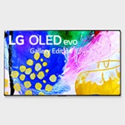 มุมมองด้านหน้าที่มี LG OLED evo Gallery Edition บนหน้าจอ