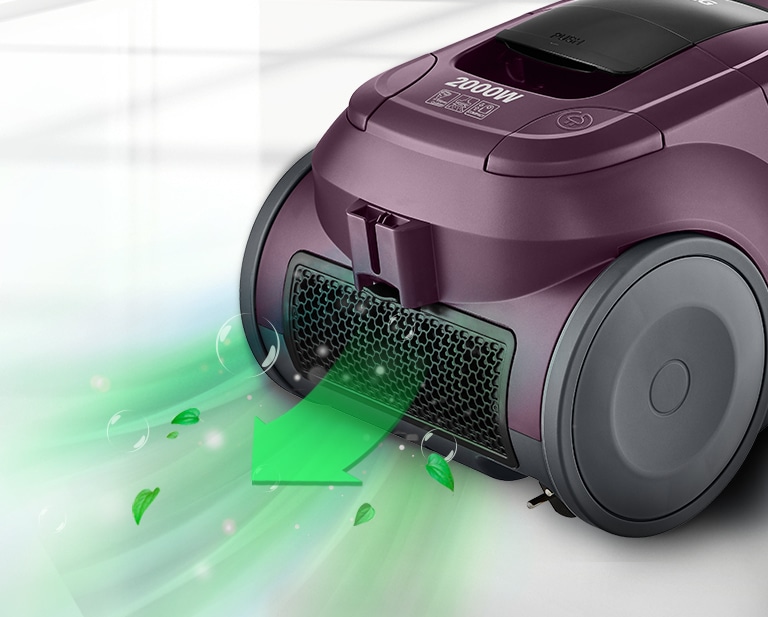 ภาพนี้แสดงอากาศสะอาดที่ออกมาทางตัวกรองที่ด้านหลังของเครื่องดูดฝุ่น