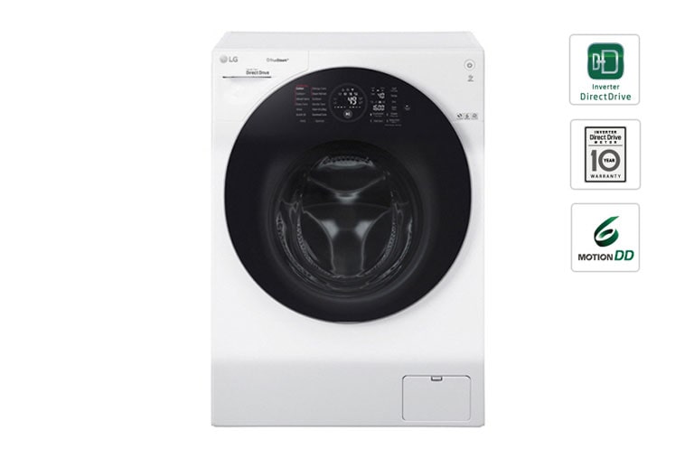 มุมมองด้านหน้าของ เครื่องซักผ้าฝาหน้า รุ่น FG1612H2W ระบบ True Steam™ ความจุซัก 12 กก./อบ 8 กก. พร้อม Smart WI-FI control ควบคุมสั่งงานผ่านสมาร์ทโฟน FG1612H2W