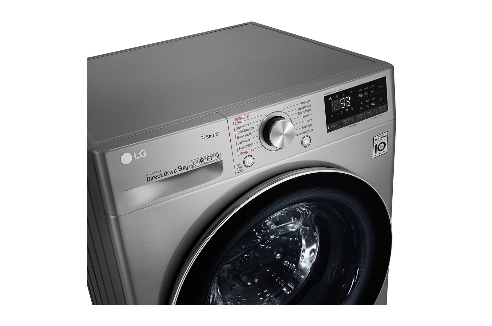 LG เครื่องซักผ้าฝาหน้า รุ่น FV1409S3V ระบบ AI DD™ ความจุซัก 9 กก.  พร้อม Smart WI-FI control ควบคุมสั่งงานผ่านสมาร์ทโฟน, FV1409S3V