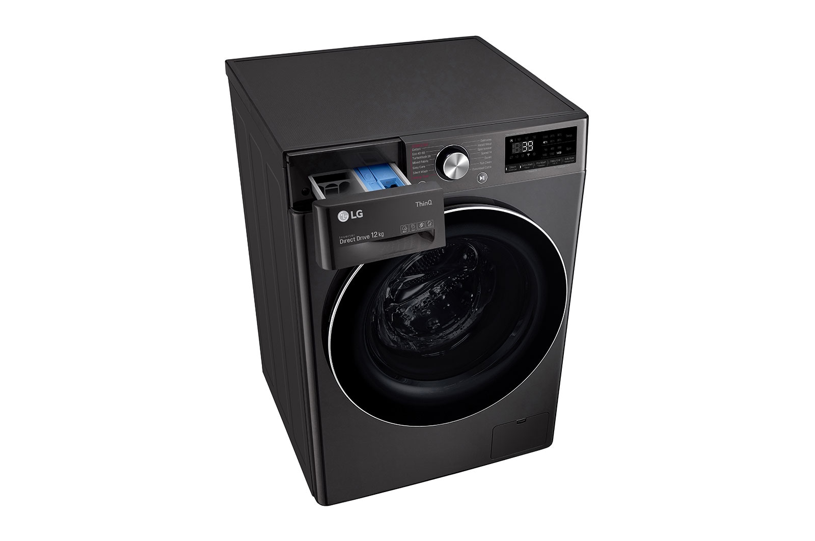 Top left perspective view with detergent port open