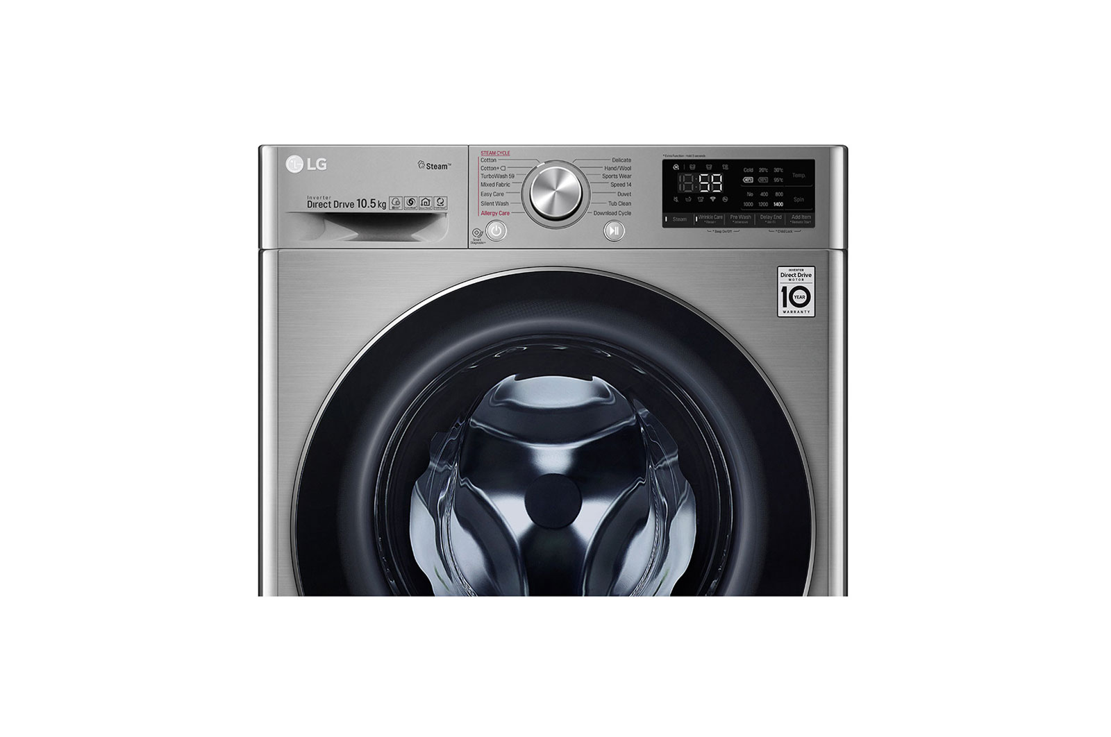 LG เครื่องซักผ้าฝาหน้า รุ่น FV1450S3V ระบบ AI DD™ ความจุซัก 10.5 กก. พร้อม Smart WI-FI control ควบคุมสั่งงานผ่านสมาร์ทโฟน, FV1450S3V