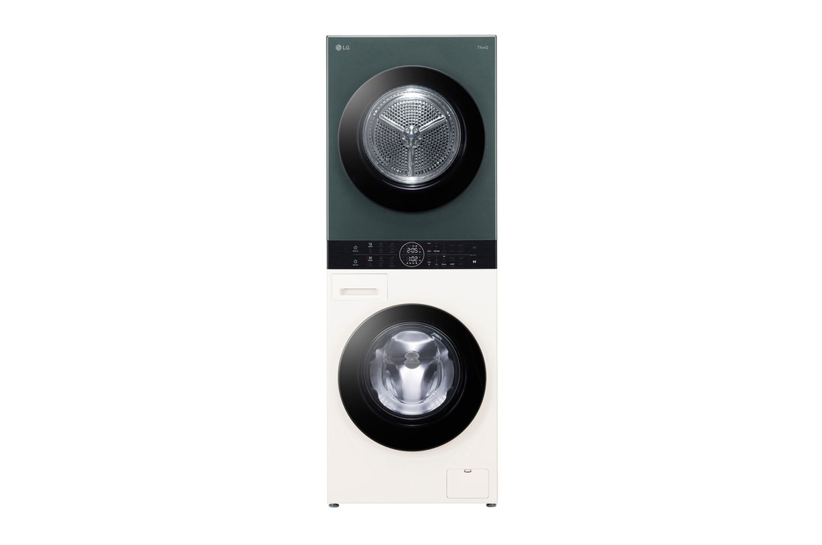 มุมมองด้านหน้าของ Wash Tower ซักผ้า 14 กก. และอบผ้า 10 กก. รุ่น WT1410NHEG ระบบ AI DD™ พร้อม Smart WI-FI control ควบคุมสั่งงานผ่านสมาร์ทโฟน WT1410NHEG