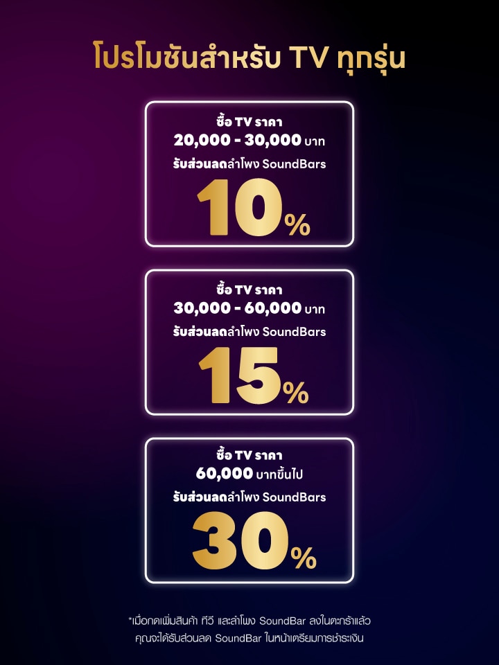 โปรซื้อทีวี รับส่วนลดลำโพงสูงสุด 30%