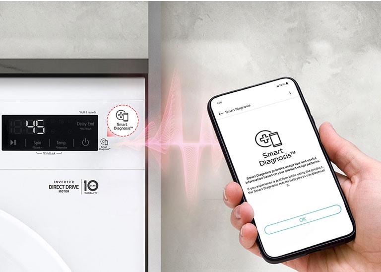 Smart Diagnostics™ ช่วยให้คุณตรวจสอบปัญหาเครื่องซักผ้าของคุณผ่านทางโทรศัพท์มือถือ