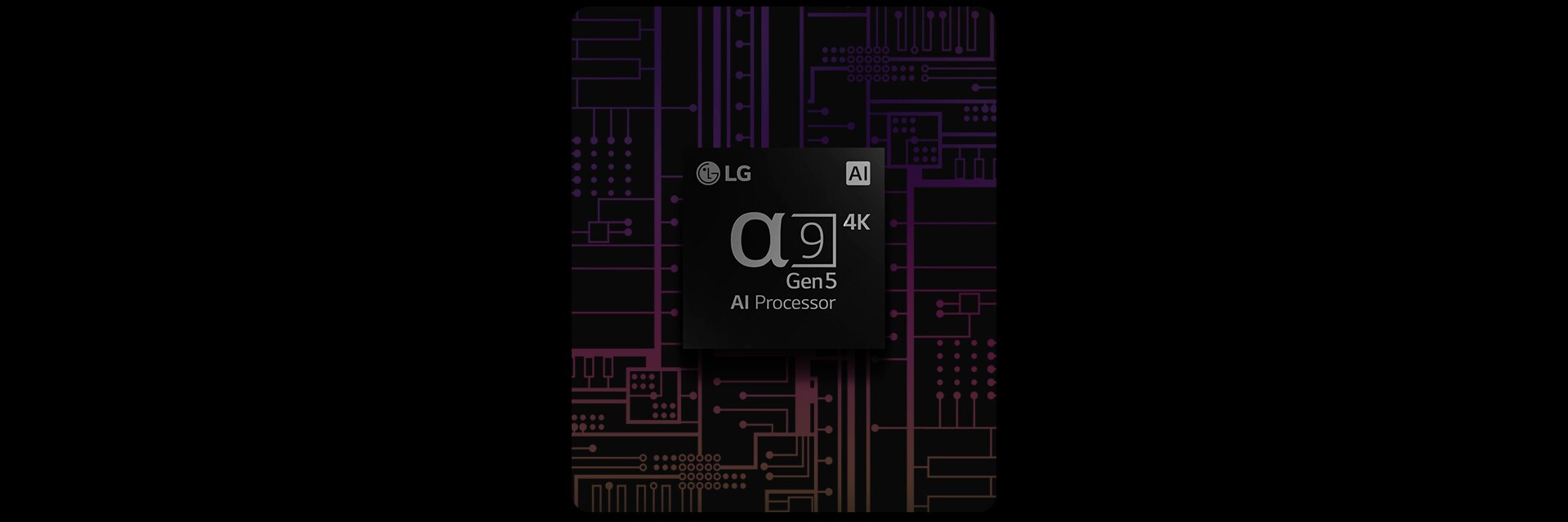 รูปภาพของหน่วยประมวลผล a9 Gen 5 AI processor 4K มีพื้นหลังขาวดำที่เปลี่ยนเป็นสี