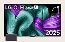 Ekranında LG OLED evo AI 2025 başlığı ve 12 yıldır Dünyanın 1 Numaralı OLED TV’si amblemi bulunan, renkli ve detaylı bir sanat eseri gösteren LG Kablosuz OLED TV. Zero Connect Box ön kısmın altında duruyor.