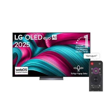 Front view of 83 inç LG OLED evo AI C5 4K 144Hz Smart TV AI Sihirli Kumanda webOS25 2025 OLED83C54LA