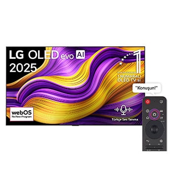 LG OLED evo AI G5 4K Smart TV’nin önden görünümü. Ekranda 12 yıldır dünyanın 1 numaralı OLED’i amblemi ve LG OLED evo AI 2025 logosu yer alıyor.