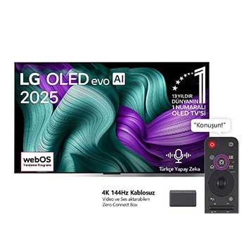 Front view of 77 inç LG OLED evo AI M5 4K 144Hz Video ve Ses Aktarımı ile Kablosuz Görüntü İletebilen TV OLED77M59LA