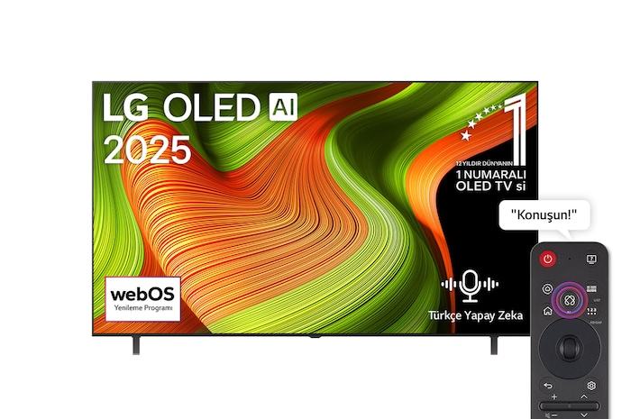 Önden görünüm 83 inç LG OLED AI B5 4K Smart TV AI Sihirli Kumanda Dolby Vision webOS25 2025 OLED83B56LA
