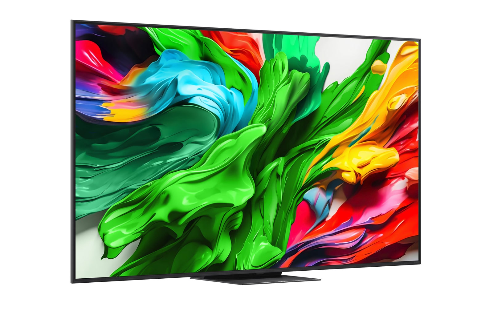 LG QNED evo QNED85 TV’nin sola bakan görünümü 