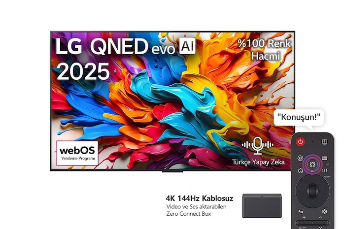 Önden görünüm 75 inç LG QNED evo AI QNED9M MiniLED 4K Smart TV AI Sihirli Kumanda Dolby Vision webOS25 2025 75QNED9MA6B