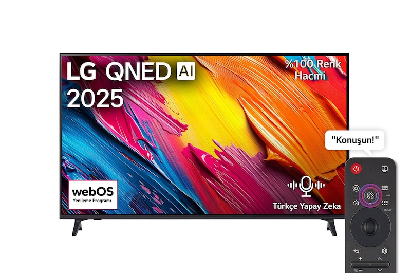 Önden görünüm 65 inç LG QNED AI QNED82 4K Smart TV AI Sihirli Kumanda Dolby Vision webOS25 2025 65QNED70A6A