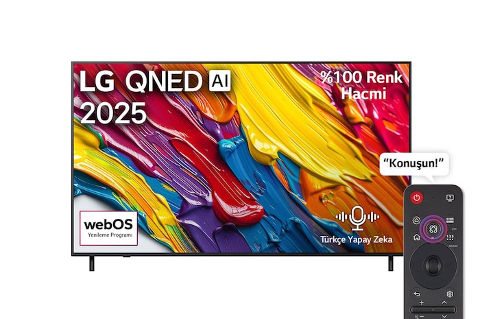 Önden görünüm 86 inç LG QNED AI QNED82 4K Smart TV AI Sihirli Kumanda Dolby Vision webOS25 2025 86QNED82A6B