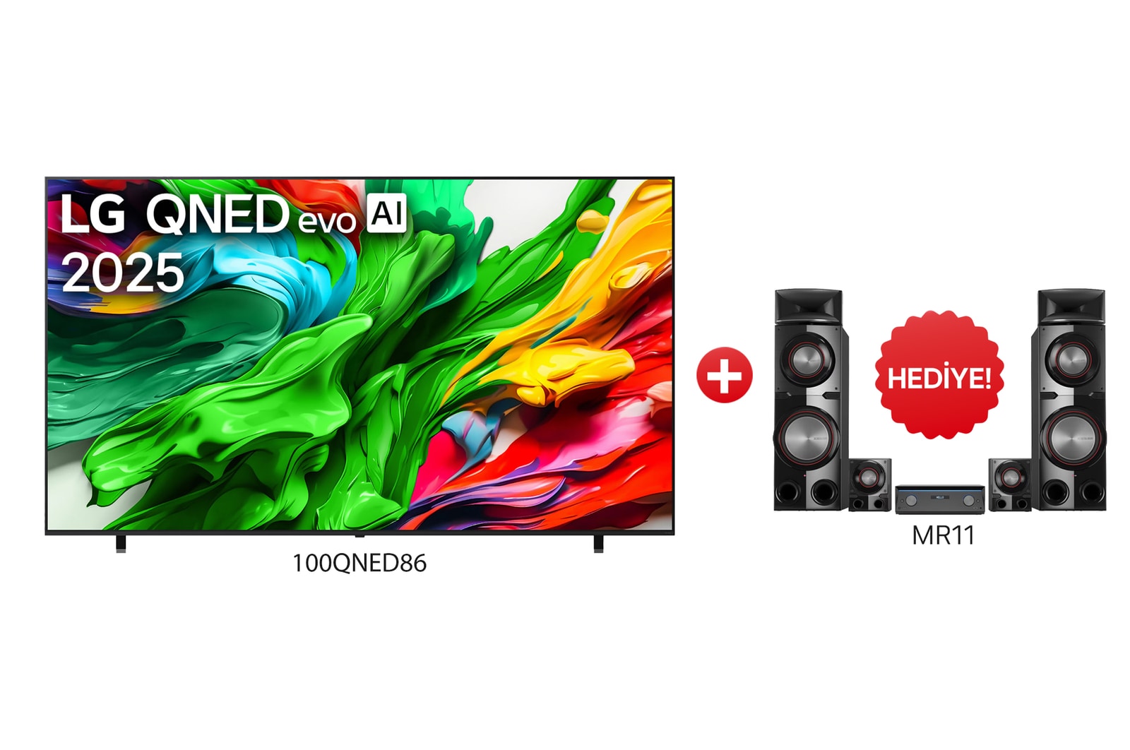 Önden görünüm 100 İnç LG QNED evo AI QNED86 MiniLED 4K Smart TV AI Sihirli Kumanda Dolby Vision webOS25 2025 100QNED86.MR11 ve MR11