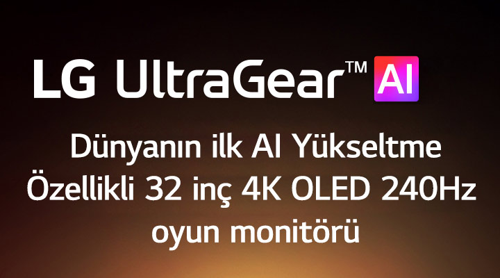 Neon ışıklı ve fütüristik bir odada UltraGear™ evo AI logosu.