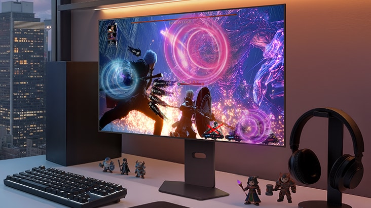 UltraGear oyun monitörü (32GX870B), dahili hoparlörler ve AI Sound ile net ve sürükleyici oyun sesi sunar