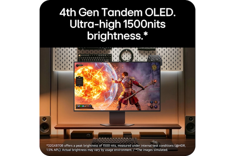 'UltraGear gaming monitor (32GX870B) delivering sharp gameplay with 1,500 nits peak brightness and 4th Gen Tandem OLED
