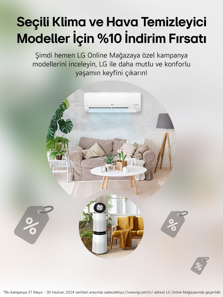 Seçili klima ve hava temizleyici modeller için LG Online Mağazaya özel %10 indirim fırsatı