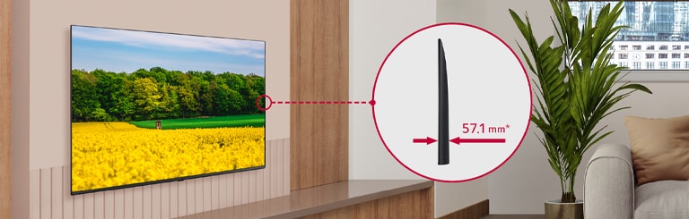 Bu resimde, otel odasına uyumlu bir şekilde kurulan UM662H ve genişletilmiş yan açı gösteriliyor.