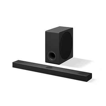 LG Soundbar S80TY ve Subwoofer’ın ölçülerini gösteren açılı görünümü