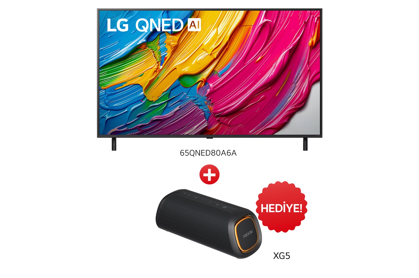 Front view of LG 65QNED80A Satın Alımlarında XG5Q Hoparlör Hediye 65QNED80A.XG5Q