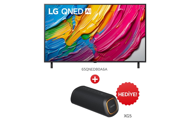 Front view of LG 65QNED80A Satın Alımlarında XG5Q Hoparlör Hediye 65QNED80A.XG5Q