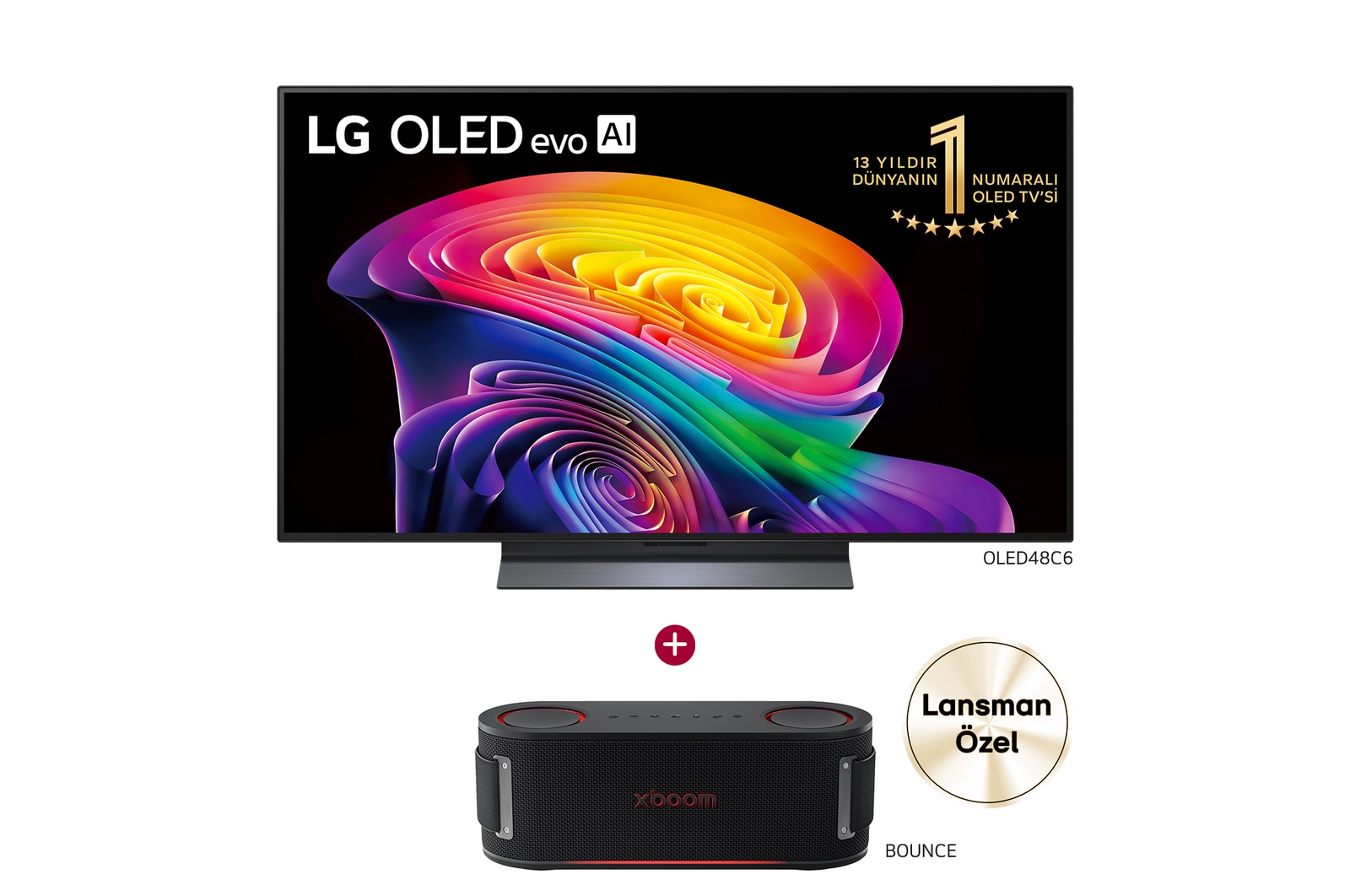 Front view of 48 inç LG OLED evo AI C6 TV Satın Alımlarında XBOOM Bounce Hoparlör Hediye OLED48C64.BOUNCE