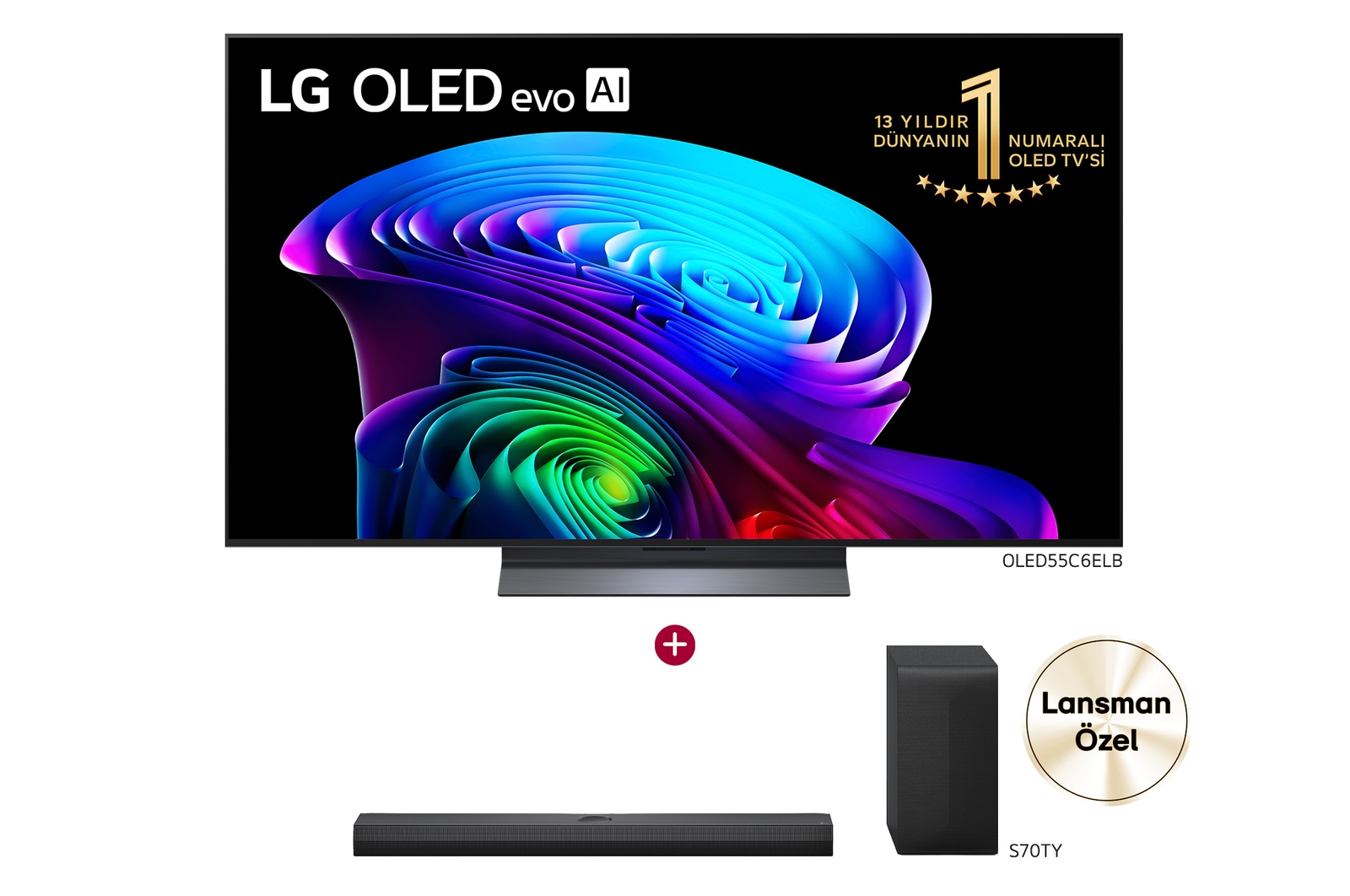 Front view of 55 inç LG OLED evo AI C6E TV Satın Alımlarında S70TY Soundbar Hediye OLED55C6E.S70TY