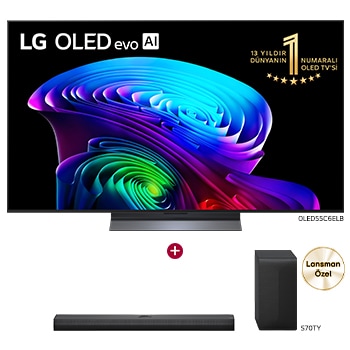 Front view of 55 inç LG OLED evo AI C6E TV Satın Alımlarında S70TY Soundbar Hediye OLED55C6E.S70TY