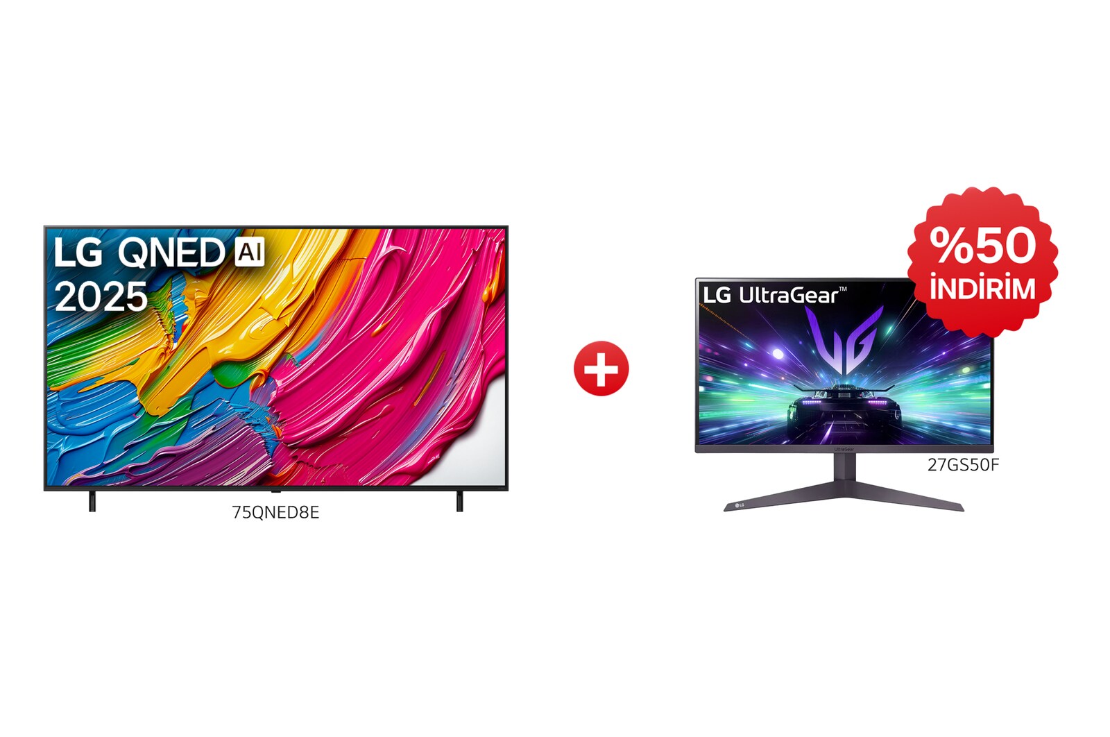 Front view of LG 75QNED8E Satın Alımlarında 27GS50F Oyun Monitörü %50 İndirimli 75QNED8E.27GS50