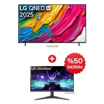 Front view of LG 75QNED8E Satın Alımlarında 27GS50F Oyun Monitörü %50 İndirimli 75QNED8E.27GS50