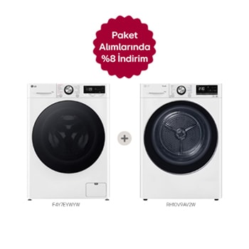 Front view of LG 11 KG Wi-Fi Çamaşır Makinesi ve 10 KG Dual Iverter Isı Pompalı Kurutma Makinesi Birlikte Alımlarında İndirim RH10A.F4Y7