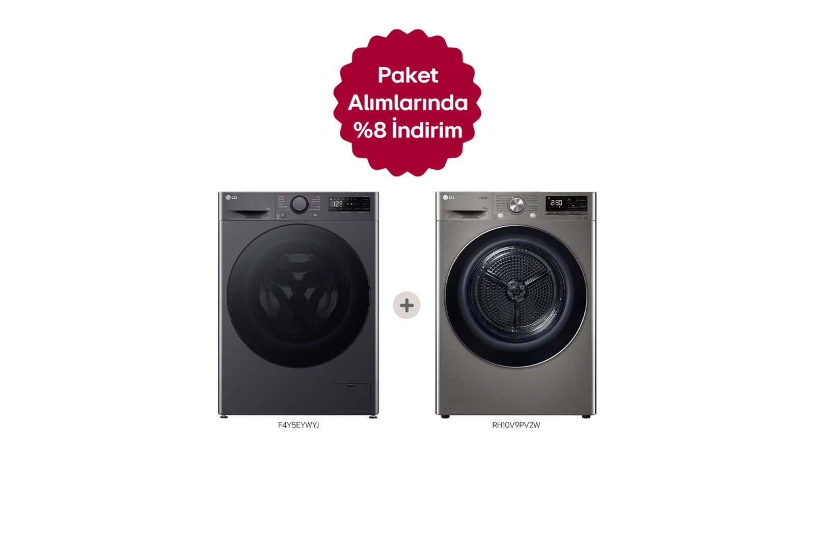 Front view of LG 11 KG Çamaşır Makinesi ve 10 KG Dual Iverter Isı Pompalı Kurutma Makinesi Birlikte Alımlarında İndirim RH10P.F4Y5