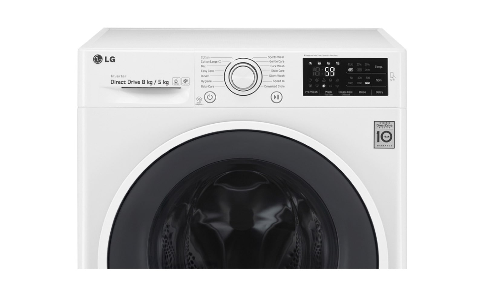 LG 8/5KG DURMAKSIZIN YIKAMA & KURUTMA, Yıkama Performansı: A+++ (- 40%), 8kg Yıkama, 5kg Kurutma, 1400 Devir, 10 Yıl 6 Motion Direct Drive Motor Garantisi, 22 Yıl VDE Onaylı Motor, Anti-alerjik, True Steam™, Smart Diagnosis™/Akıllı Teşhis, Eko Dry, F14U2TDHP1N