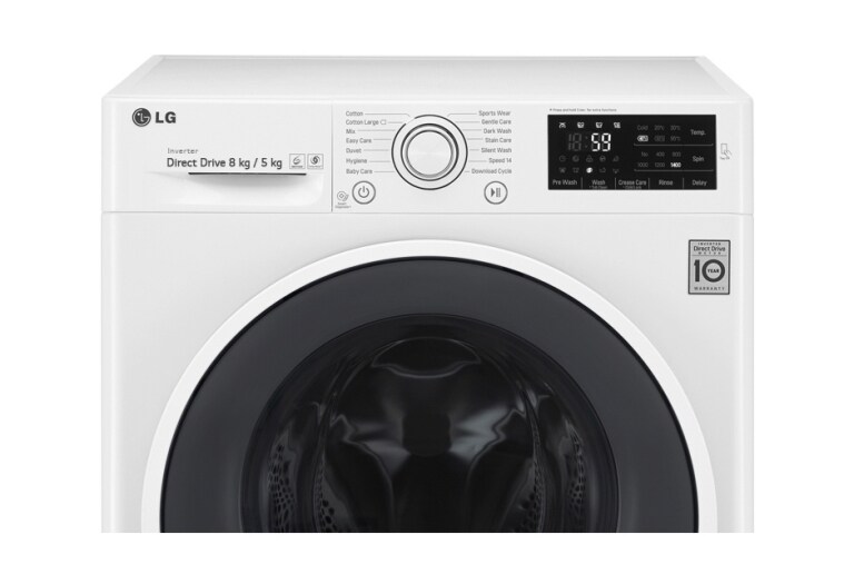 LG 8/5KG DURMAKSIZIN YIKAMA & KURUTMA, Yıkama Performansı: A+++ (- 40%), 8kg Yıkama, 5kg Kurutma, 1400 Devir, 10 Yıl 6 Motion Direct Drive Motor Garantisi, 22 Yıl VDE Onaylı Motor, Anti-alerjik, True Steam™, Smart Diagnosis™/Akıllı Teşhis, Eko Dry, F14U2TDHP1N