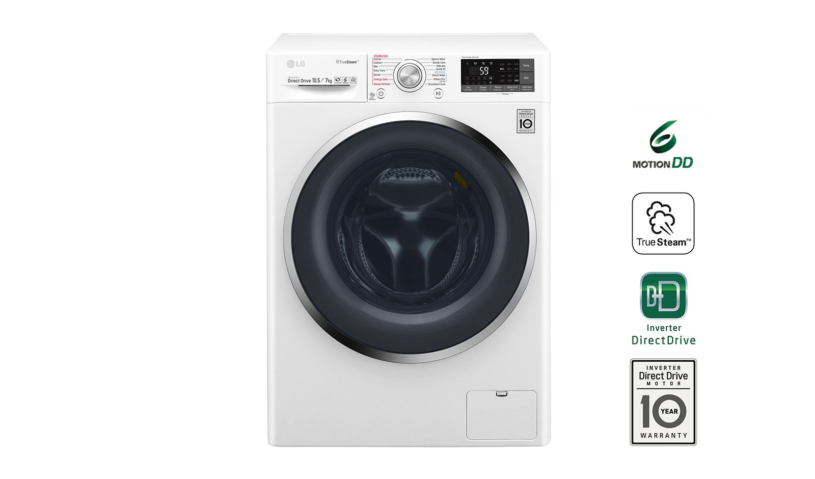 10,5 Kg Yıkama &#43; 7 Kg Kurutma &#34;A&#43;&#43;&#43;(-40%)&#34;, 1400 Devir, TrueSteam™ Buhar, WiFi Kablosuz Uzaktan Bağlantı F4J8JHP2W için önden görünüm