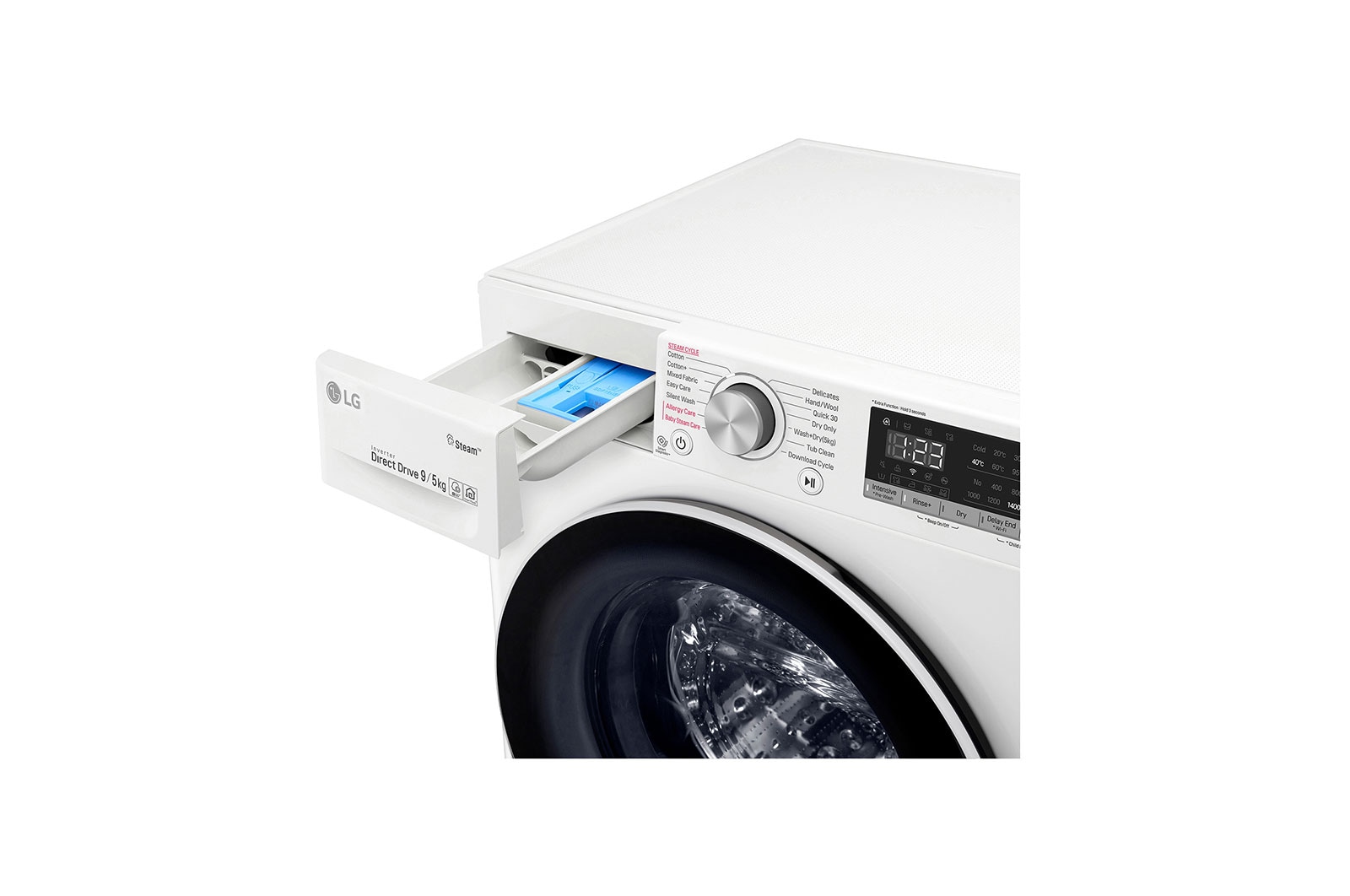 LG Kurutmalı Çamaşır Makinesi 9 Kg Yıkama / 5 Kg Kurutma  1400 Devir Buharlı Steam™ WiFi E Enerji Sınıfı Beyaz, F4R5VGW0W