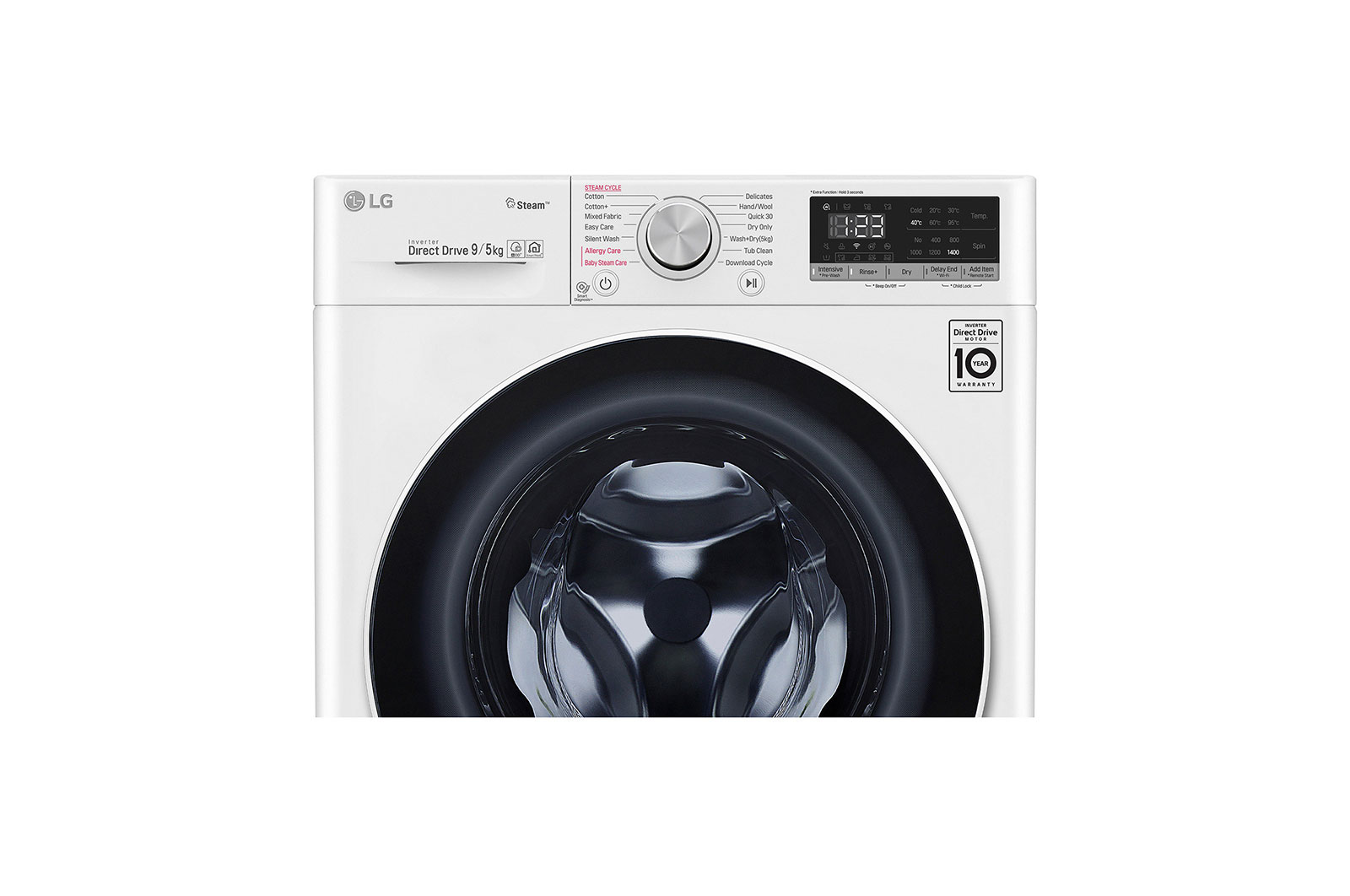 LG Kurutmalı Çamaşır Makinesi 9 Kg Yıkama / 5 Kg Kurutma  1400 Devir Buharlı Steam™ WiFi E Enerji Sınıfı Beyaz, F4R5VGW0W