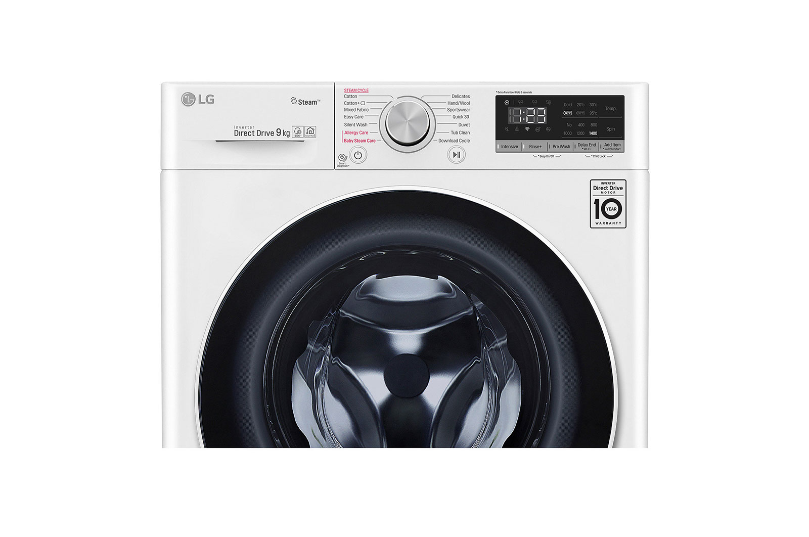 LG Çamaşır Makinesi 9 Kg Yıkama  1400 Devir Buharlı Steam™  WiFi D Enerji Sınıfı Beyaz, F4R5VYW0W