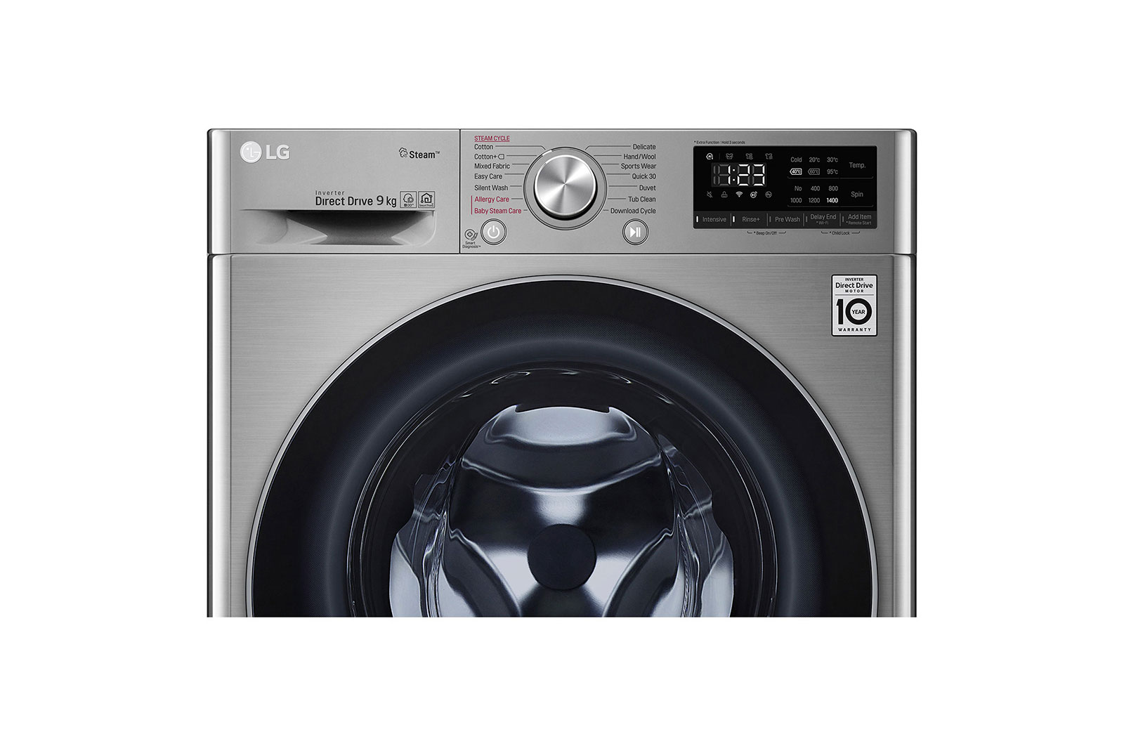 LG Çamaşır Makinesi 9 Kg Yıkama  1400 Devir Buharlı Steam™  WiFi D Enerji Metalik Gri, F4R5VYW2T