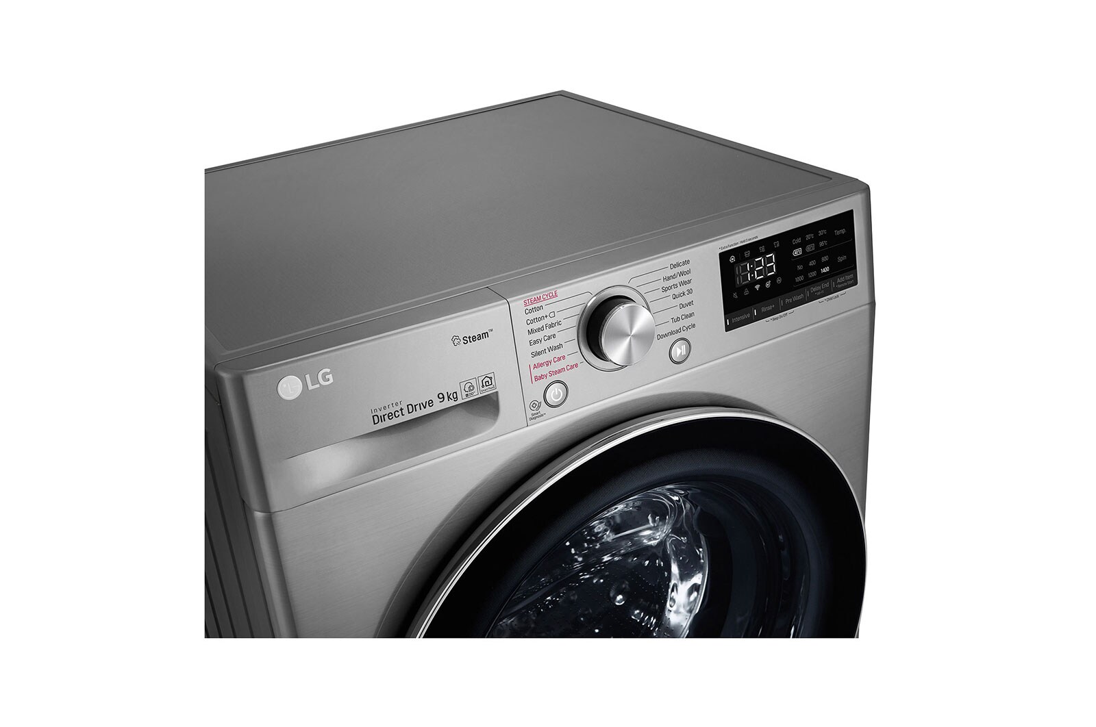 LG Çamaşır Makinesi 9 Kg Yıkama  1400 Devir Buharlı Steam™  WiFi D Enerji Metalik Gri, F4R5VYW2T